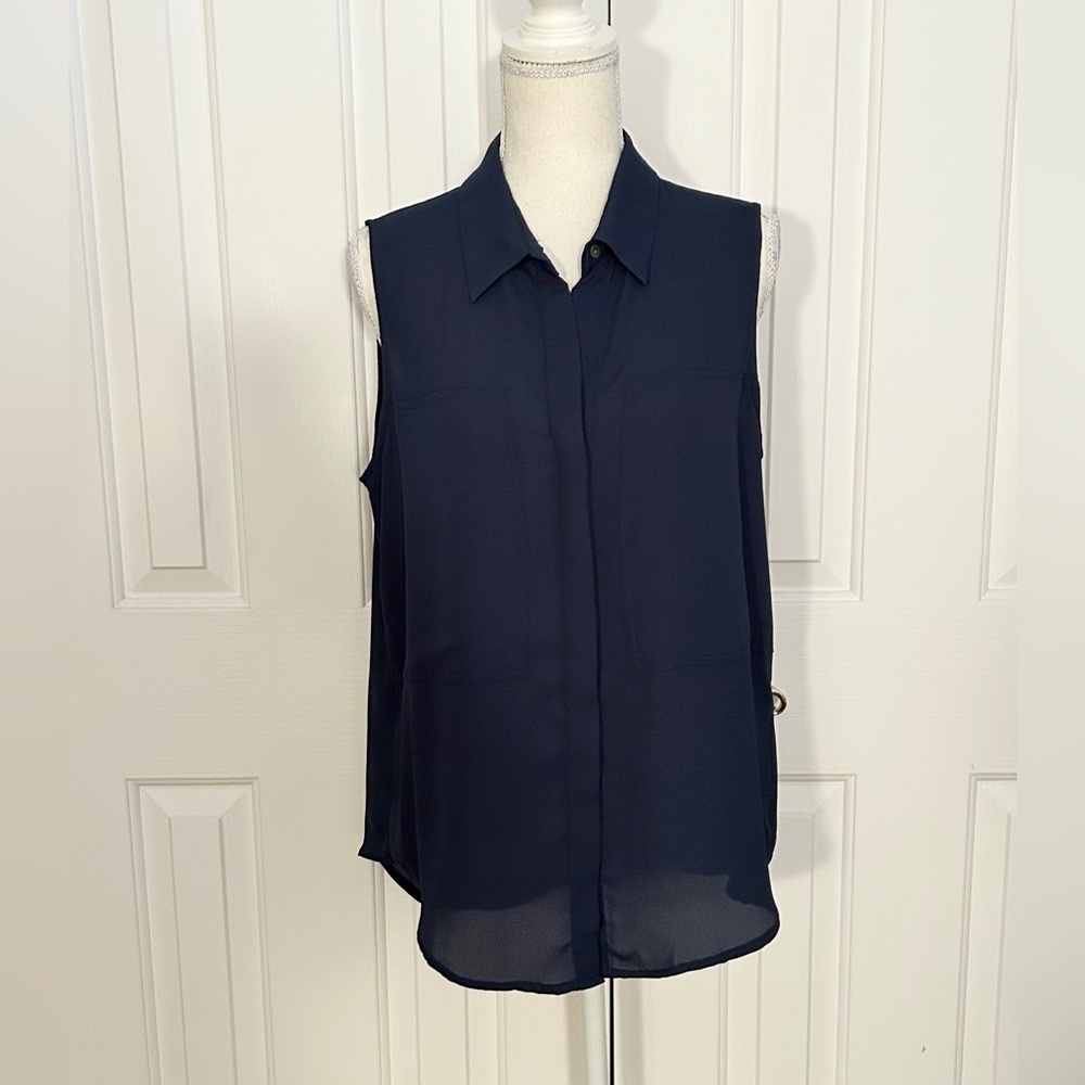 MAX STUDIO Sleeveless Dark Blue Women's Top, Blouse, Size Large